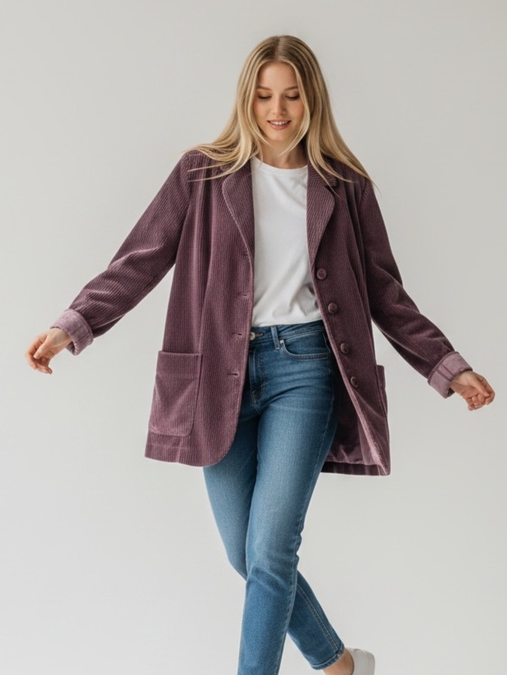 J. Jill Corduroy Button-Front Jacket in Plum
